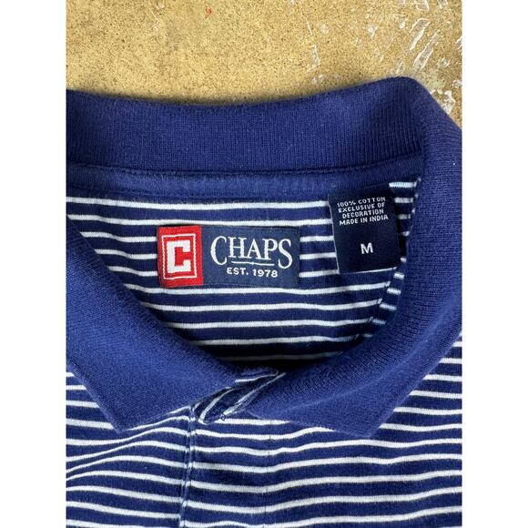 Chaps Polo Shirt Men’s Medium Navy White Striped Short Sleeve Classic Fit - Picture 4 of 10